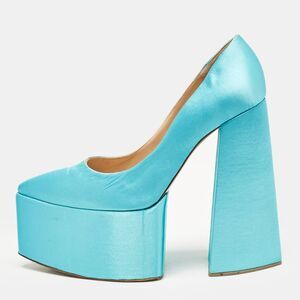Georges Hobeika Blue Satin Platform Block Heel Pumps Size 39.5